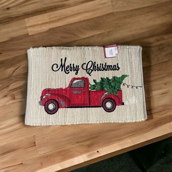Chindi Rug Truck Red Farm Trees -MERRY CHRISTMAS- 30"X20" NWT - Picture 1 of 11